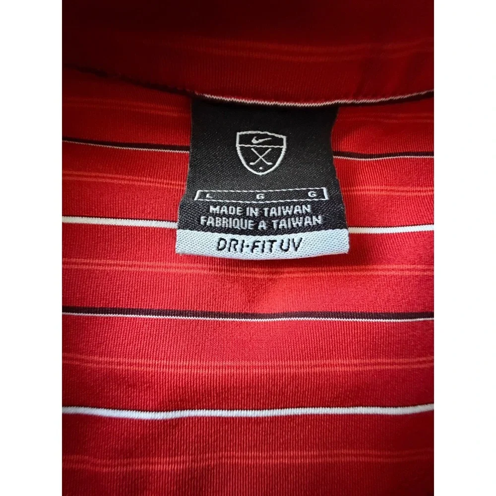 Nike Golf Dri-FIT Long Sleeve Polo Shirt Red Striped Embroidered Logo Large JBHS